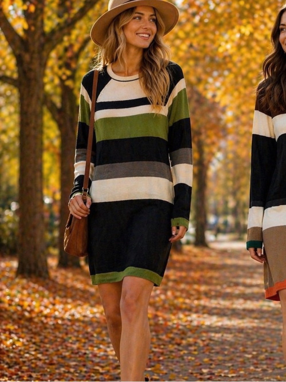 J Howard Sweater Dress Sz M Black Green Beige Gray Stripes Colorblock